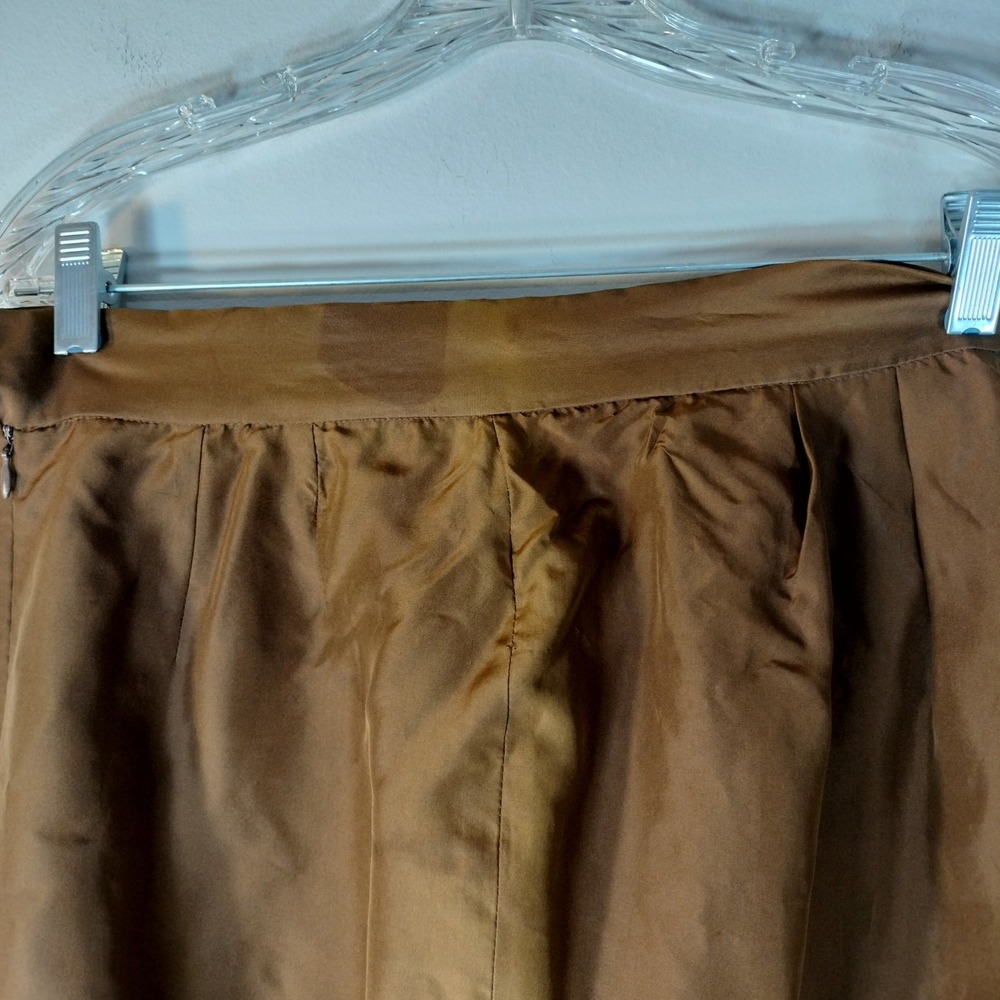 JH Collectibles Vintage 100% Silk Bronze Brown Pleated Pencil Midi Skirt